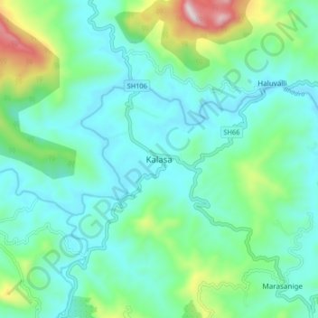 Mapa topográfico Kalasa, altitud, relieve