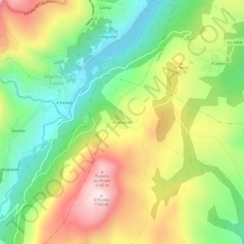 Mapa topográfico Ardexarxe, altitud, relieve