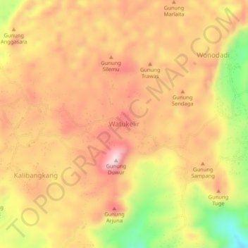 Mapa topográfico Watukelir, altitud, relieve