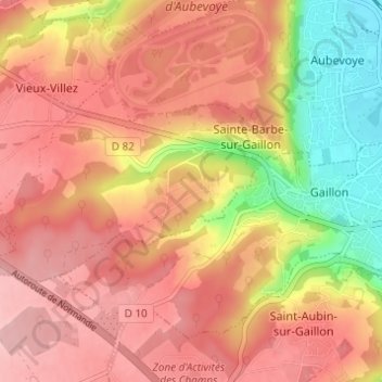 Mapa topográfico Mesnil Gosse, altitud, relieve