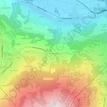 Mapa topográfico Les Choseaux, altitud, relieve