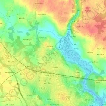 Mapa topográfico Kerlois, altitud, relieve