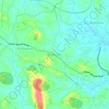 Mapa topográfico Nellikuzhi, altitud, relieve