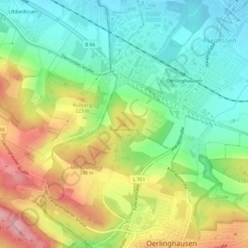 Mapa topográfico Freesenberg, altitud, relieve