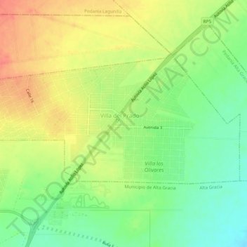Mapa topográfico Villa del Prado, altitud, relieve