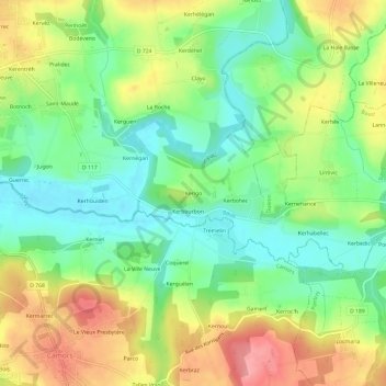 Mapa topográfico Kerigo, altitud, relieve