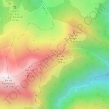 Mapa topográfico Col de Lourech, altitud, relieve