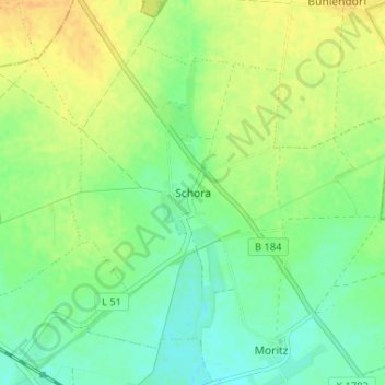 Mapa topográfico Schora, altitud, relieve