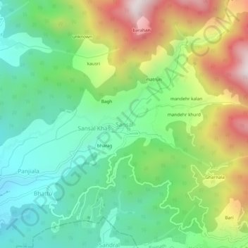 Mapa topográfico Sansal, altitud, relieve
