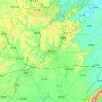 Mapa topográfico Dazu, altitud, relieve
