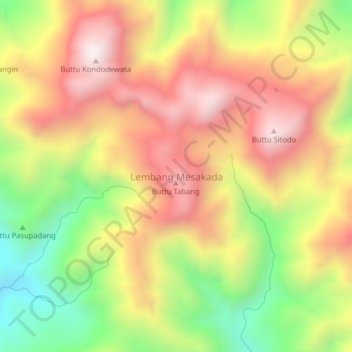 Mapa topográfico Lembang Mesakada, altitud, relieve