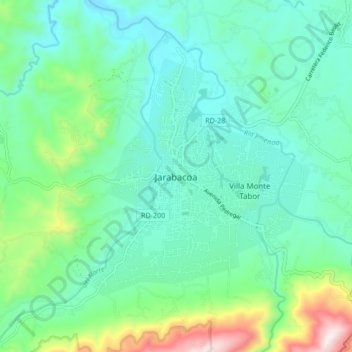 Mapa topográfico Jarabacoa, altitud, relieve
