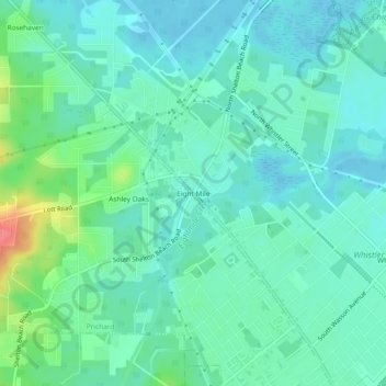 Mapa topográfico Eight Mile, altitud, relieve