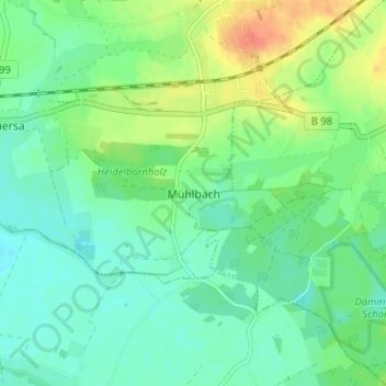 Mapa topográfico Mühlbach, altitud, relieve
