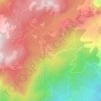 Mapa topográfico L'Ospedale, altitud, relieve