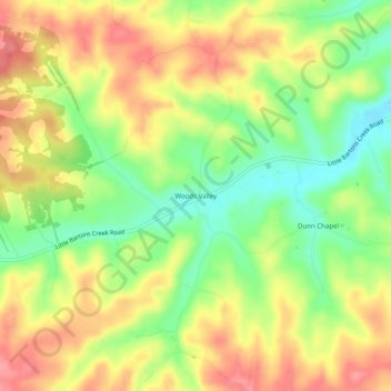 Mapa topográfico Woods Valley, altitud, relieve