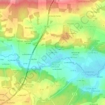 Mapa topográfico La Ville Glin, altitud, relieve