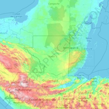 Mapa topográfico Petén, altitud, relieve