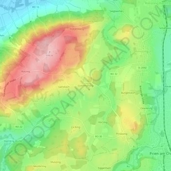 Mapa topográfico Greimharting, altitud, relieve