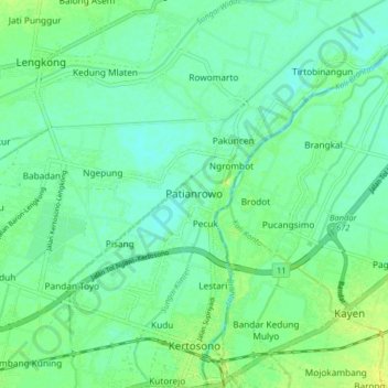 Mapa topográfico Patianrowo, altitud, relieve