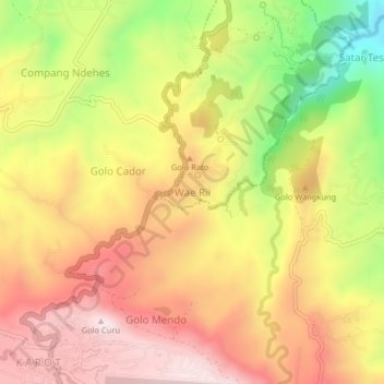 Mapa topográfico Wae Rii, altitud, relieve