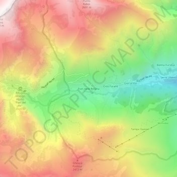 Mapa topográfico Pian della Regina, altitud, relieve