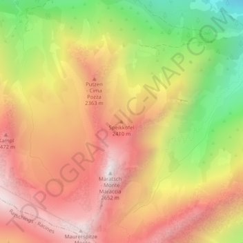 Mapa topográfico Speikkofel, altitud, relieve