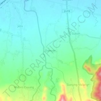 Mapa topográfico Dawuan, altitud, relieve