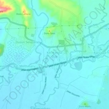 Mapa topográfico Kel. Kandai Dua, altitud, relieve