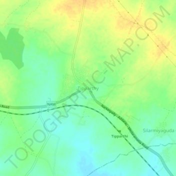 Mapa topográfico Tipparthy, altitud, relieve
