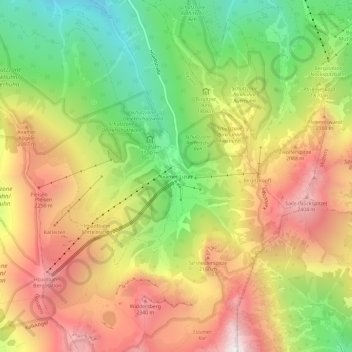 Mapa topográfico Axamer Lizum, altitud, relieve