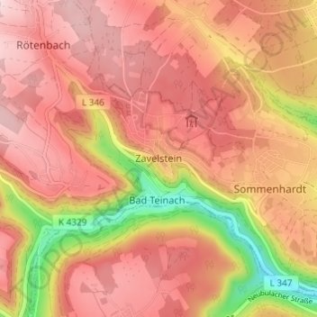Mapa topográfico Zavelstein, altitud, relieve
