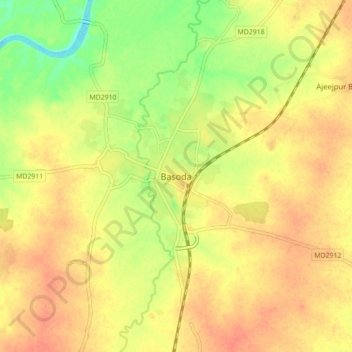 Mapa topográfico Basoda, altitud, relieve
