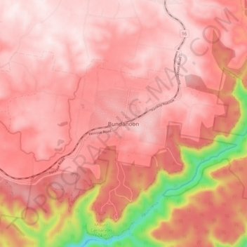 Mapa topográfico Bundanoon, altitud, relieve