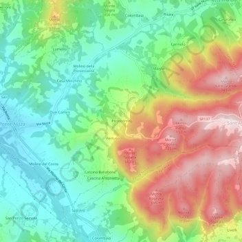 Mapa topográfico Pizzocorno, altitud, relieve