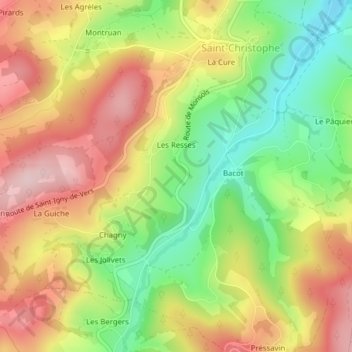 Mapa topográfico Les Meringues, altitud, relieve