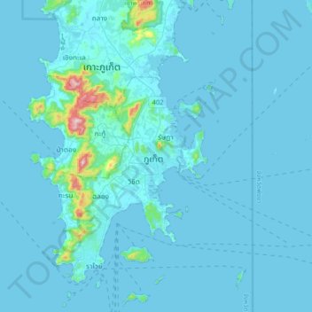 Mapa topográfico Phuket, altitud, relieve