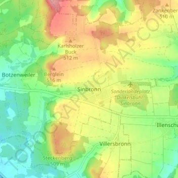 Mapa topográfico Sinbronn, altitud, relieve
