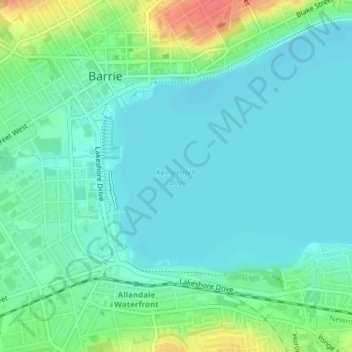 Mapa topográfico Kempenfelt Bay, altitud, relieve