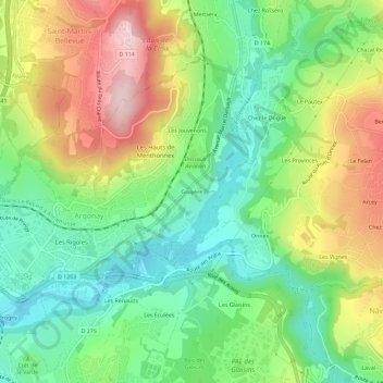 Mapa topográfico Gruyère, altitud, relieve