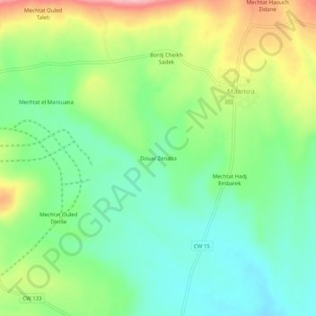 Mapa topográfico Douar Zenatia, altitud, relieve