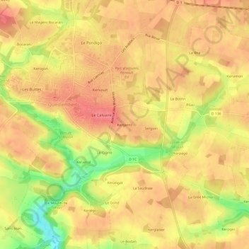 Mapa topográfico Kergentil, altitud, relieve