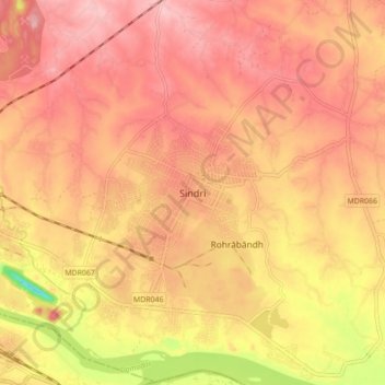 Mapa topográfico Sindri, altitud, relieve