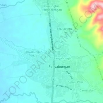 Mapa topográfico Kayu Jati, altitud, relieve