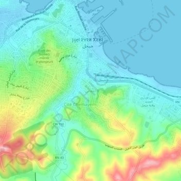 Mapa topográfico El Akabi, altitud, relieve