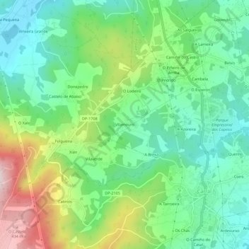Mapa topográfico Vilamouro, altitud, relieve