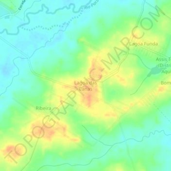 Mapa topográfico Lagoa das Canas, altitud, relieve