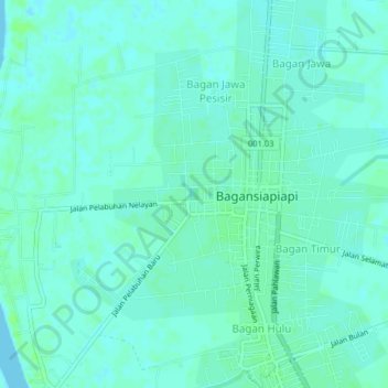 Mapa topográfico Bagan Barat, altitud, relieve