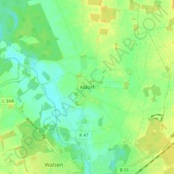 Mapa topográfico Aldorf, altitud, relieve