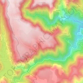 Mapa topográfico Le Mont, altitud, relieve